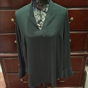 LAST CALL!! H&M Deep Green Relaxed Blouse with Mandarin V Collar, XL